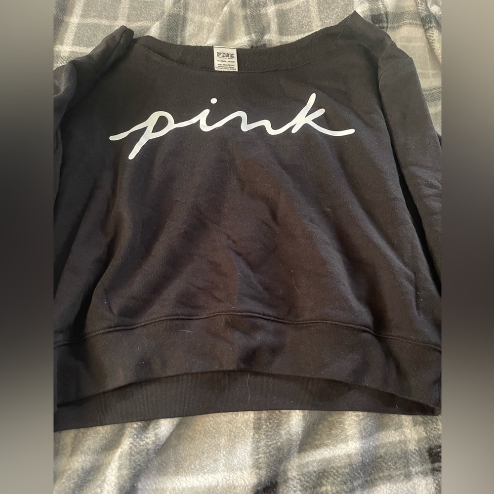 PINK cropped off the shoulder sweater